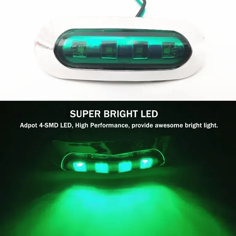 NWpangu 10 броя LED странични габаритни светлини, 4-LED, 12V/24V, зелени — снимка 2