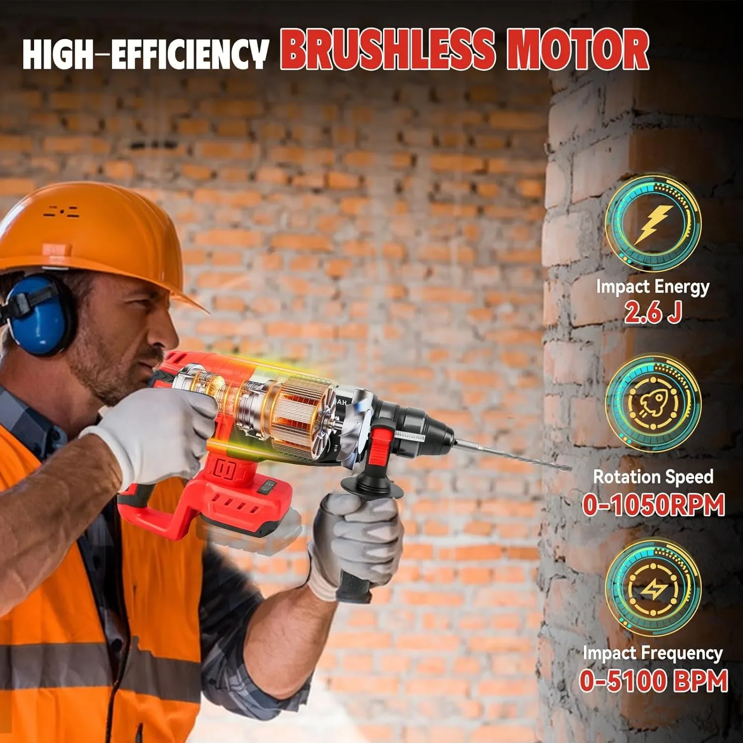 Акумулаторен перфоратор/къртач тип “hammer drill” с 3 свредла, SDS-Plus и помощна дръжка — снимка 6