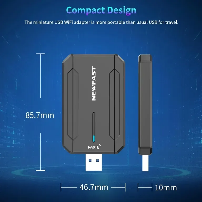 NEWFAST 5400Mbps WiFi Dongle Трибандов USB 3.0 WiFi 6E адаптер, MU-MIMO, WPA3 — снимка 5