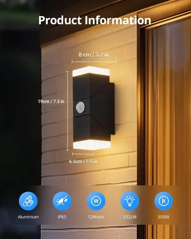 Combuh LED стенни лампи с вграден сензор за движение — снимка 4