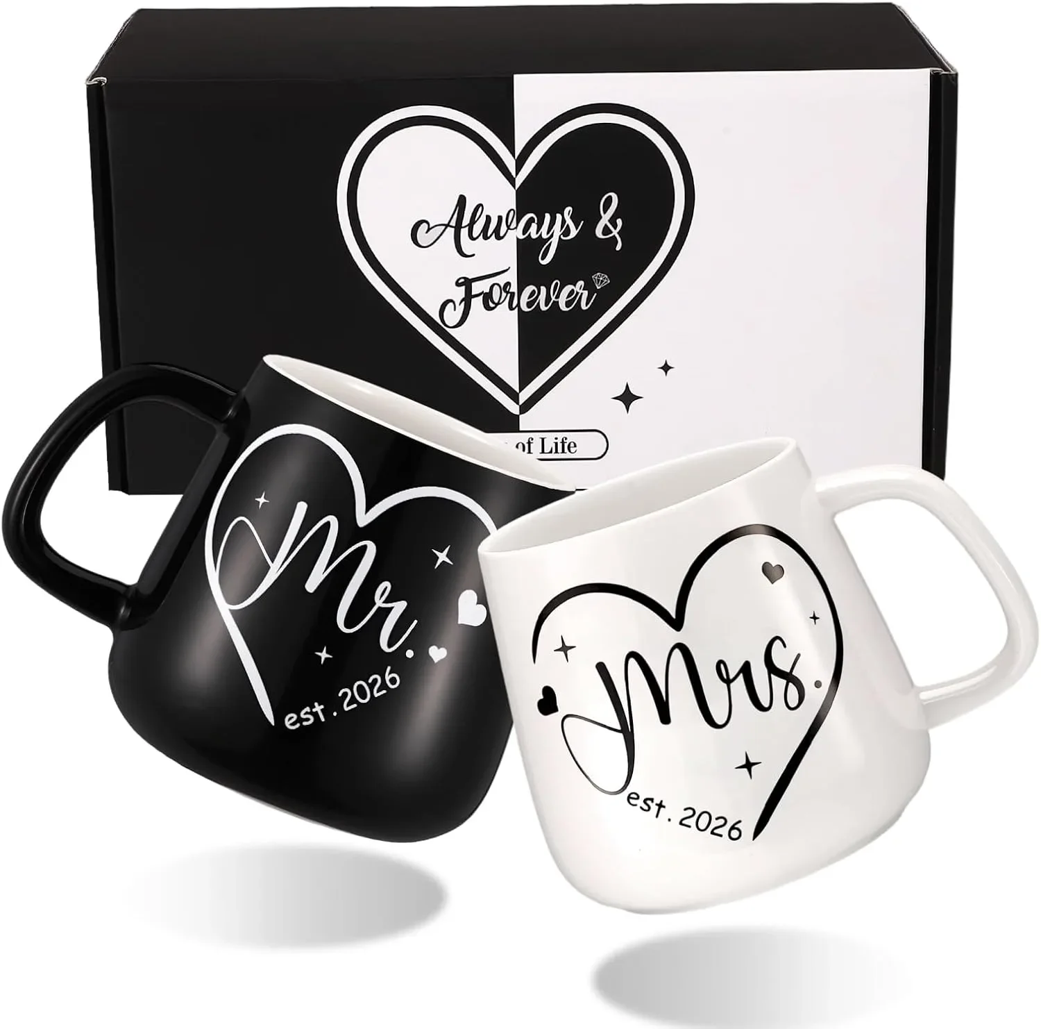 Подаръчен комплект за двойки от 2 керамични чаши Mr & Mrs, 420 ml — снимка 8