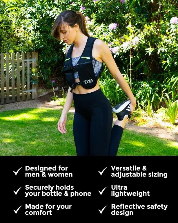 TIYA Running Hydration Vest – отделения за бутилка вода и смартфон – лека, водоустойчива, отразяваща — снимка 2