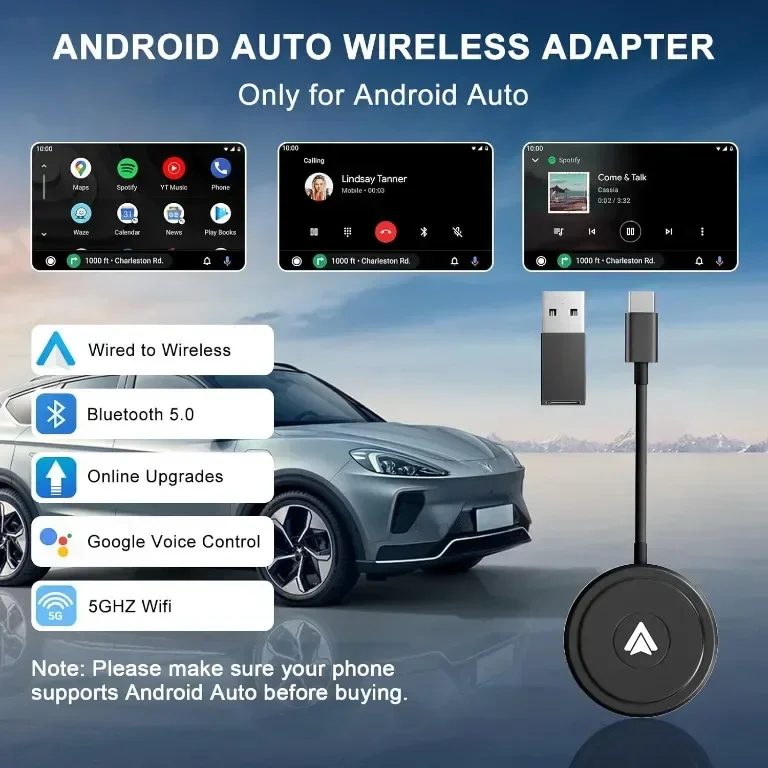 Безжичен Android Auto адаптер, преобразува кабелен Android Auto в безжичен за автомобили след 2017 г — снимка 2
