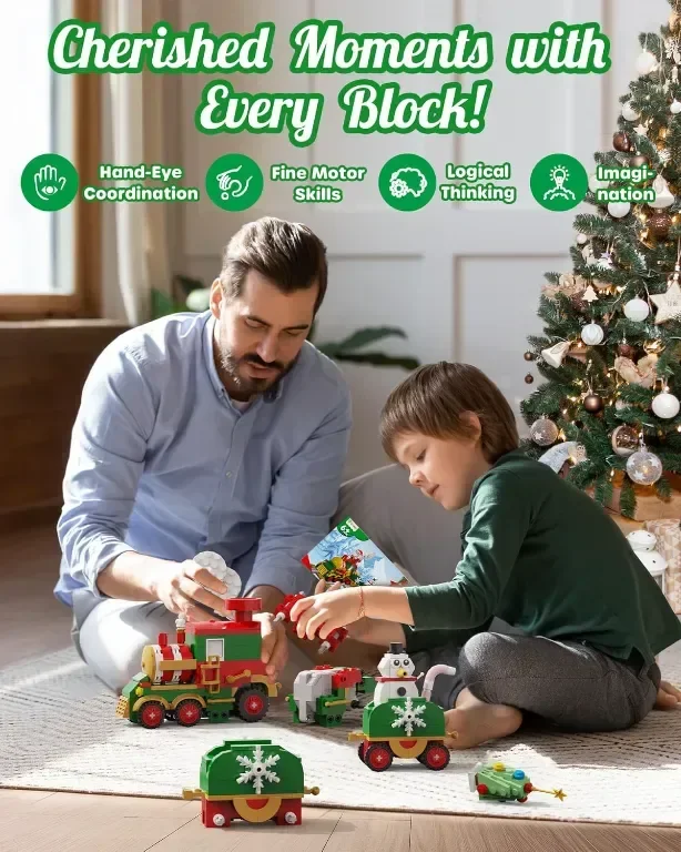 D-FantiX Advent Calendar 2024 Коледен влак, градивни блокчета с LED светлина — снимка 5