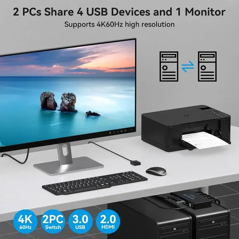 HDMI KVM превключвател 2 компютъра 1 монитор 4K@60Hz USB 3.0 и 4 USB 3.0 устройства — снимка 4