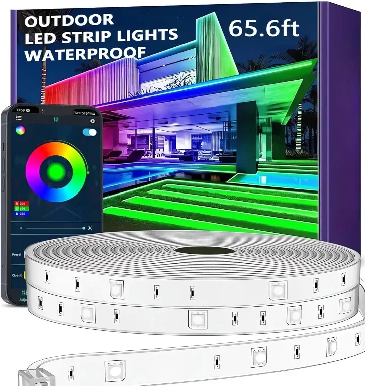 Aurevita Водоустойчива външна LED лента 20 м, интелигентна IP67, приложение (без дистанционно)