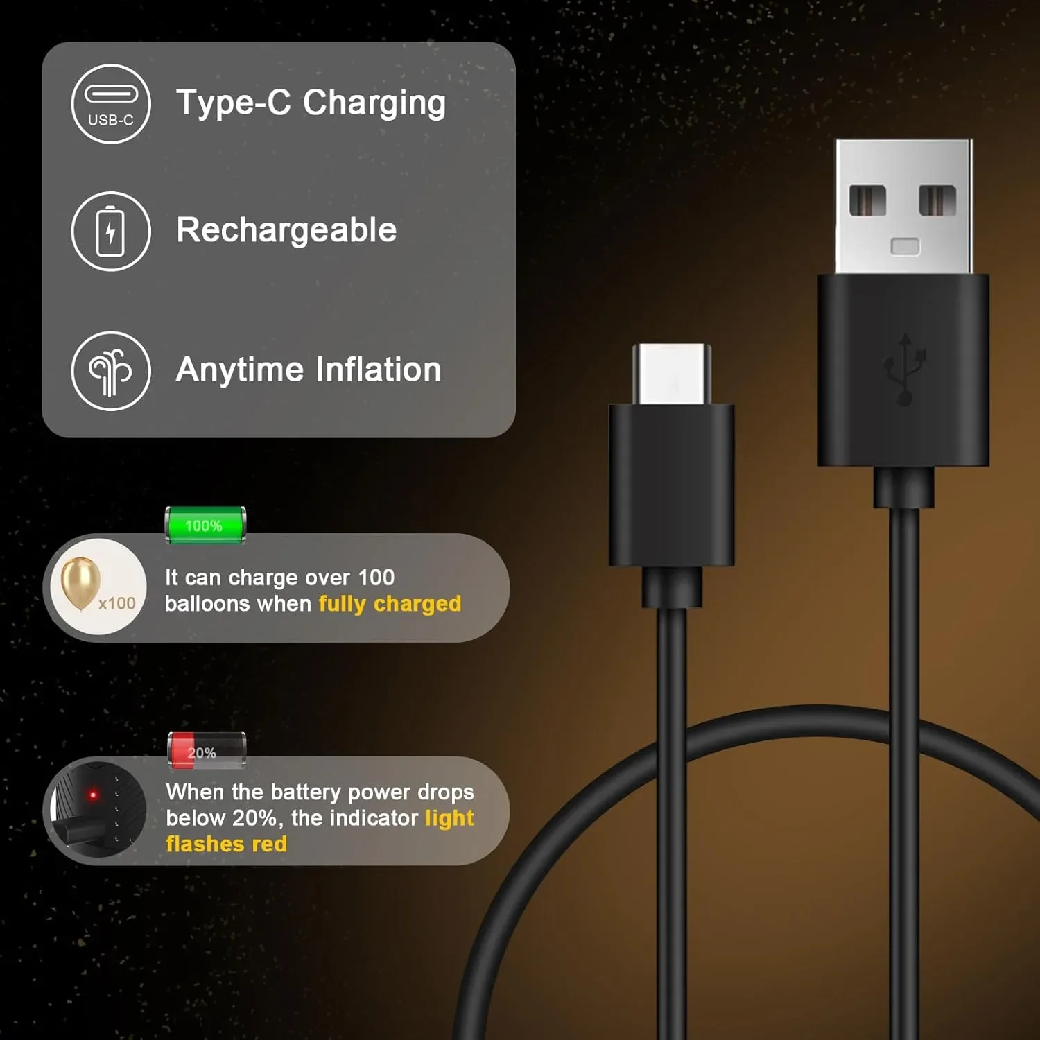PlusFive безжична електрическа помпа за балони с батерия 2000mAh и 3 дюзи — снимка 3