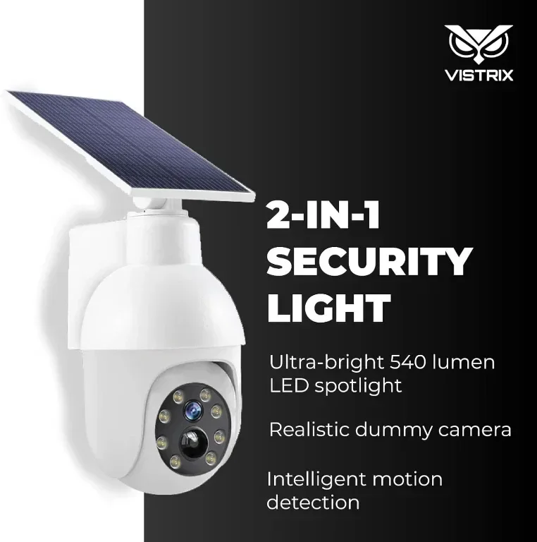 Vistrix соларна LED охранителна лампа и макетна CCTV камера с PIR сензор, IP65 — снимка 2