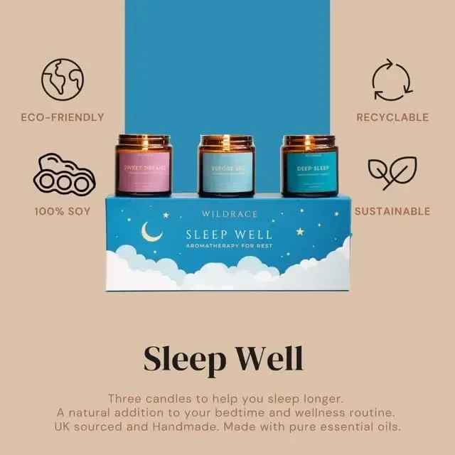 WILDRACE Подаръчен комплект свещи Sleep Well, ръчно изляти луксозни със 100% етерични масла — снимка 8