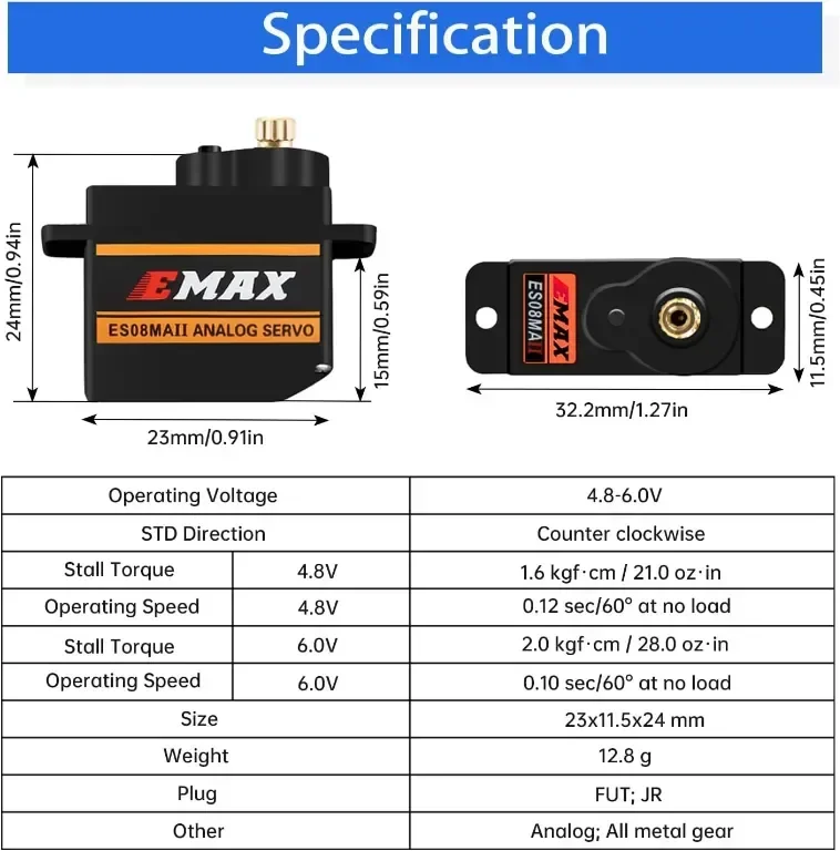 HAWK'S WORK Micro Servo 9g,комплект мотор с метална предавка за ръка на робот,(Emax ES08MA II),2 бр — снимка 3