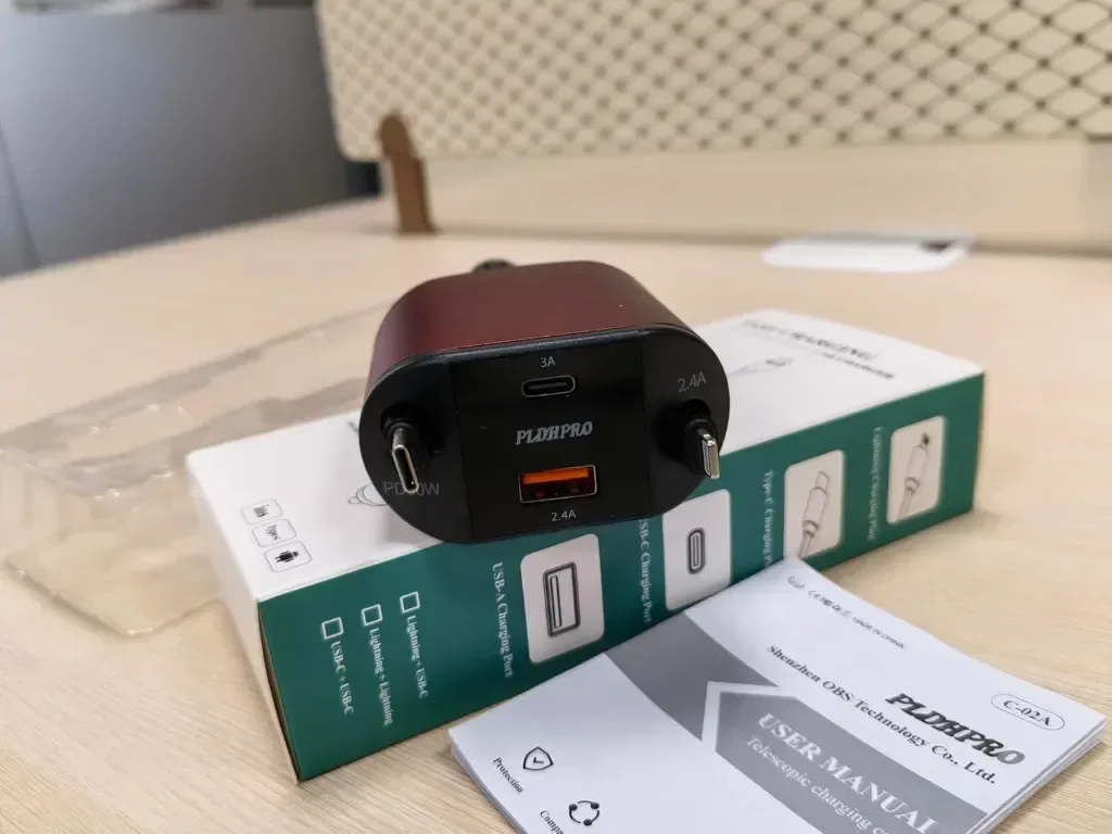 PLDHPRO Red 4 в 1 прибиращо се зарядно за кола, 80W с 82 см прибиращ се USB-C и iOS кабел — снимка 9