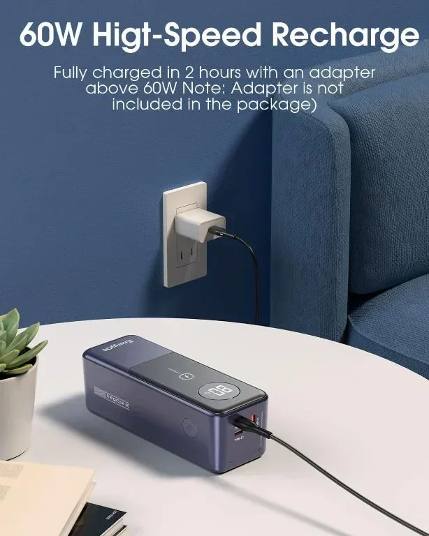EnergyQC Power Bank 24000 mAh, преносимо зарядно устройство 65W бързо зареждане с USB-C вход и изход — снимка 3