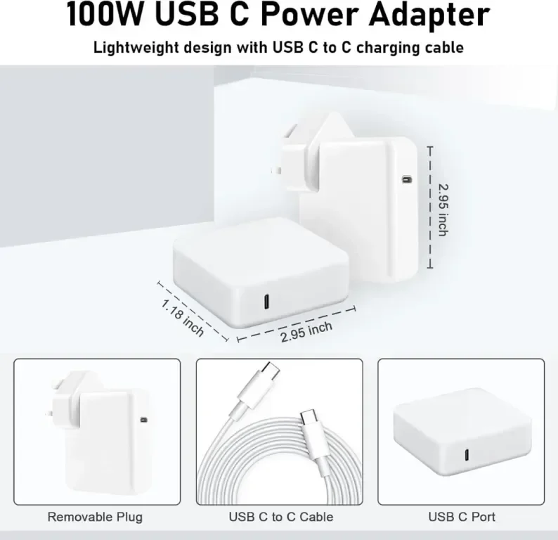 100W супер бързо зареждане, MacBook Pro зарядно устройство, с 1,8M USB C към C кабел — снимка 6