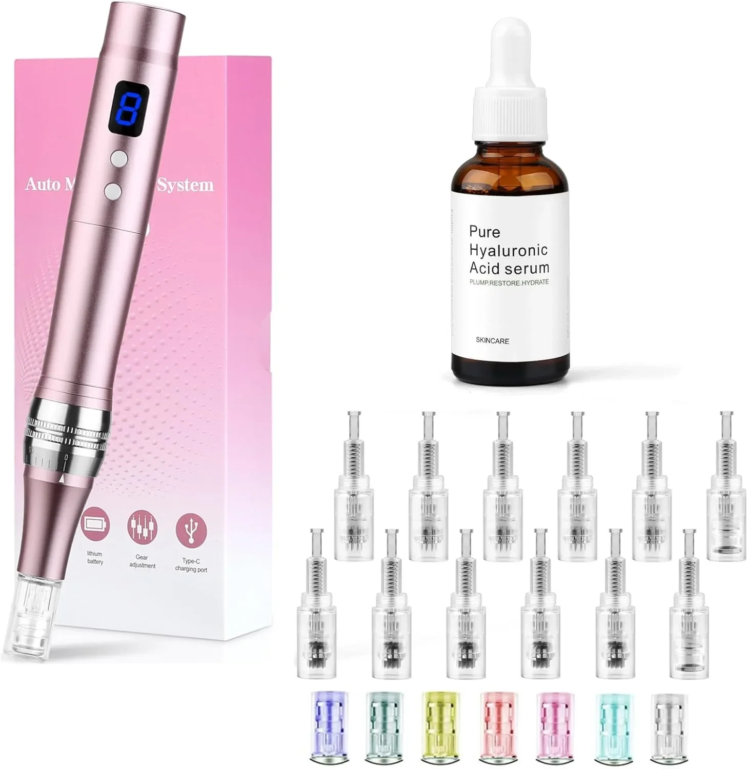 Dessnill електрическа микронидлинг писалка Dermapen, 8 скорости, 0–2.5 мм + серум Pure Hyaluronic Acid