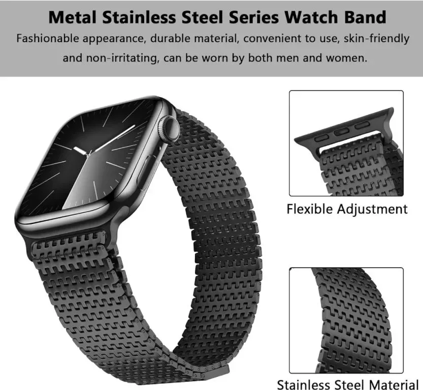 Anlinser Магнитна метална каишка за смарт часовник Apple Watch, 45 мм/44 мм/42 мм, черна — снимка 4