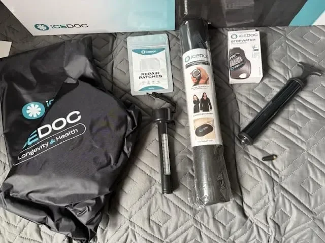 Icedoc Recovery Pod XL, Студена ледена вана със защитен капак, халат за баня с качулка, хронометър — снимка 9