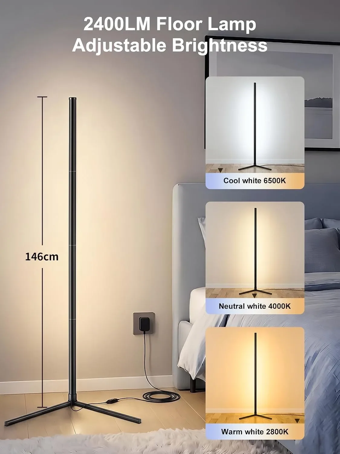 Смарт LED подова лампа с RGB подсветка, дистанционно и контрол през приложение, 2400LM, 146cm — снимка 2