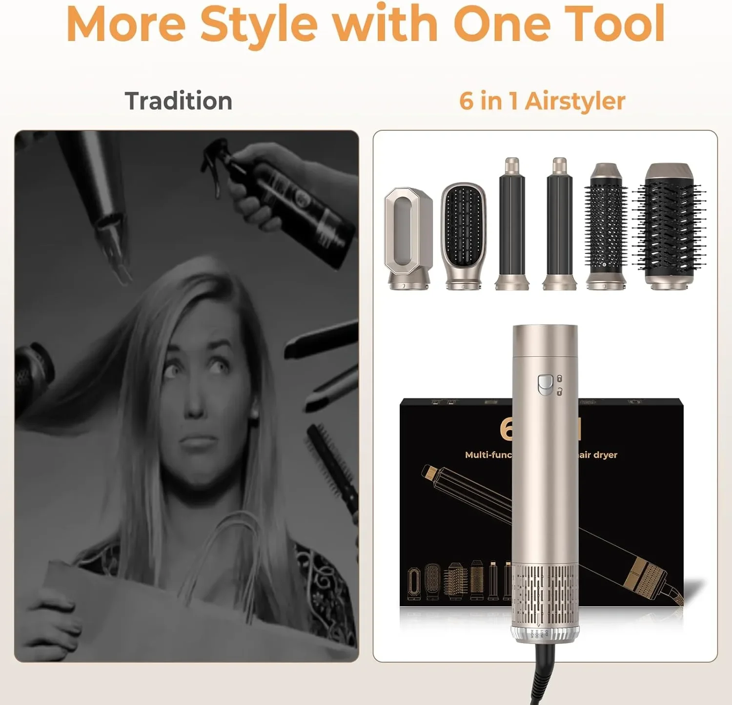 Комплект за стилизиране на коса 6 в 1 Airstyler, 1000 W, 30 мм — снимка 2