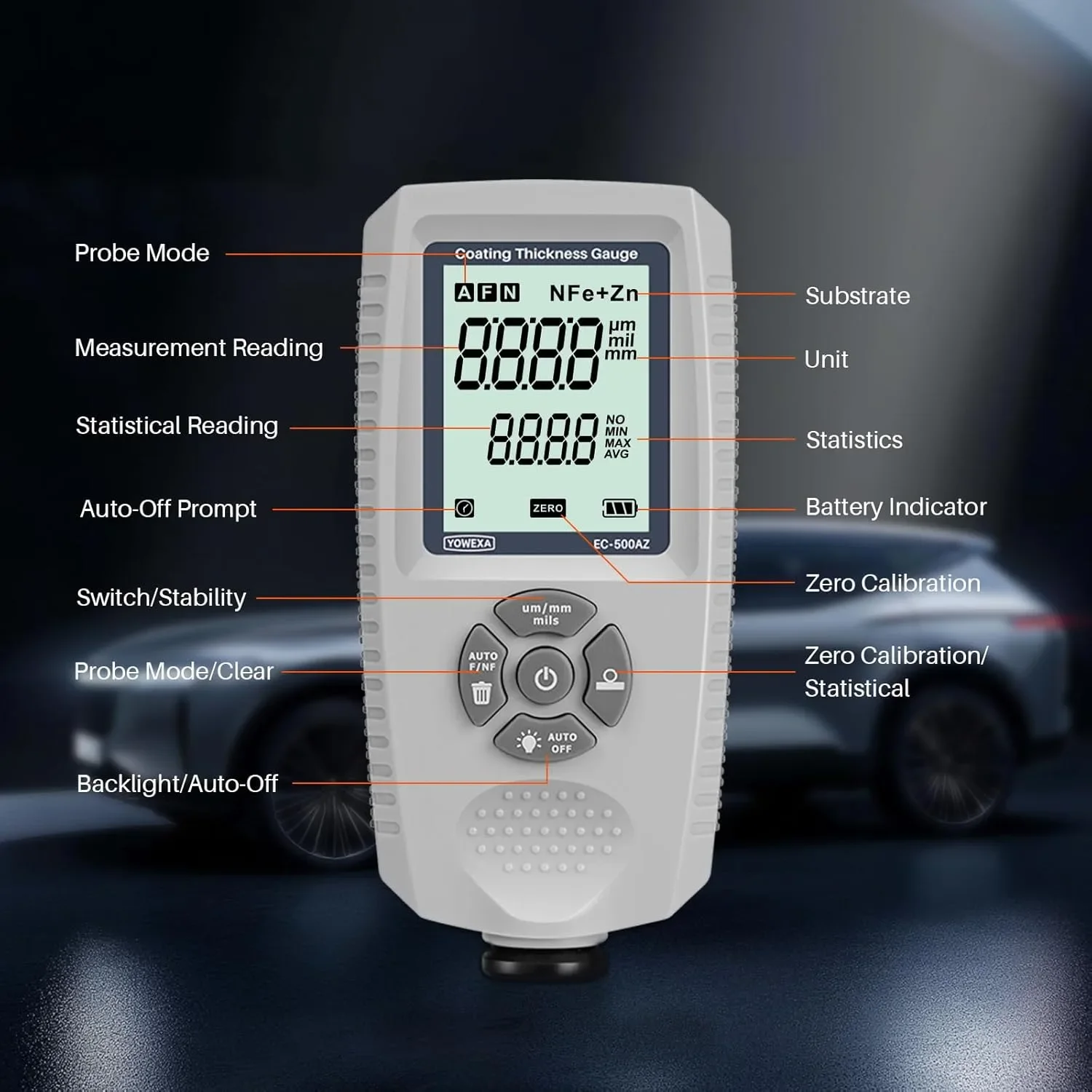 Дебеломер за покрития с LCD дисплей (0–2000 μm) за Fe/NFe/Zn — снимка 4