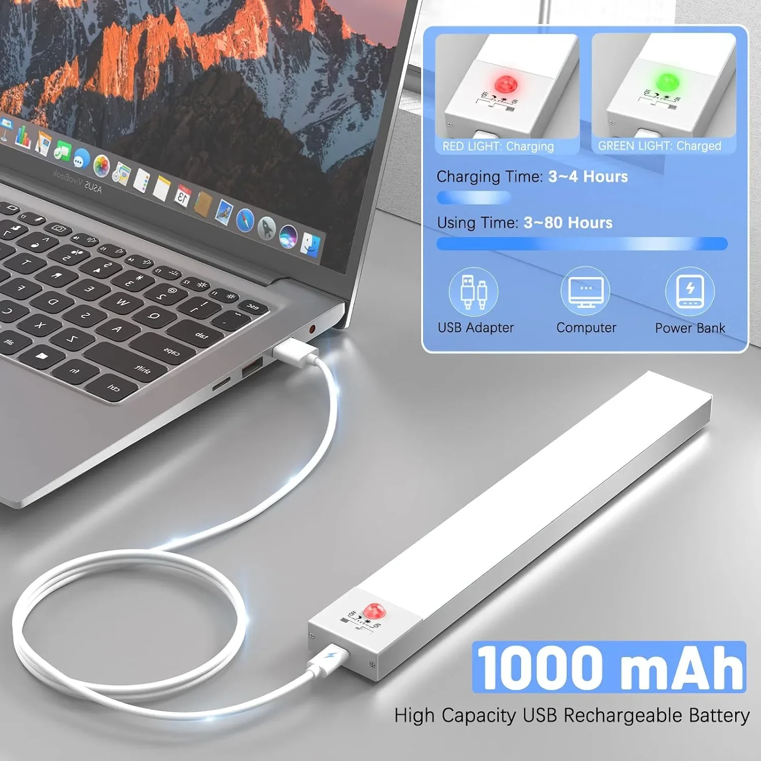 Комплект 3 броя LED USB лампи за гардероб със сензор за движение и магнитно закрепване — снимка 6