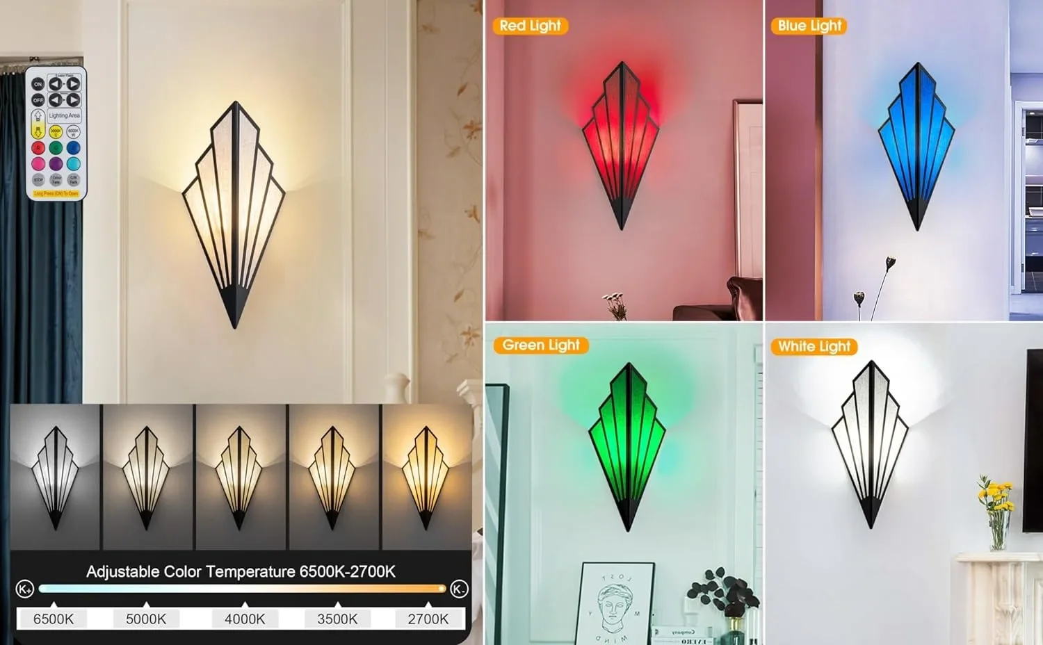 Комплект 2 бр. стенни аплици с LED, акумулаторни безжични (с дистанционно) за интериор/екстериор — снимка 2
