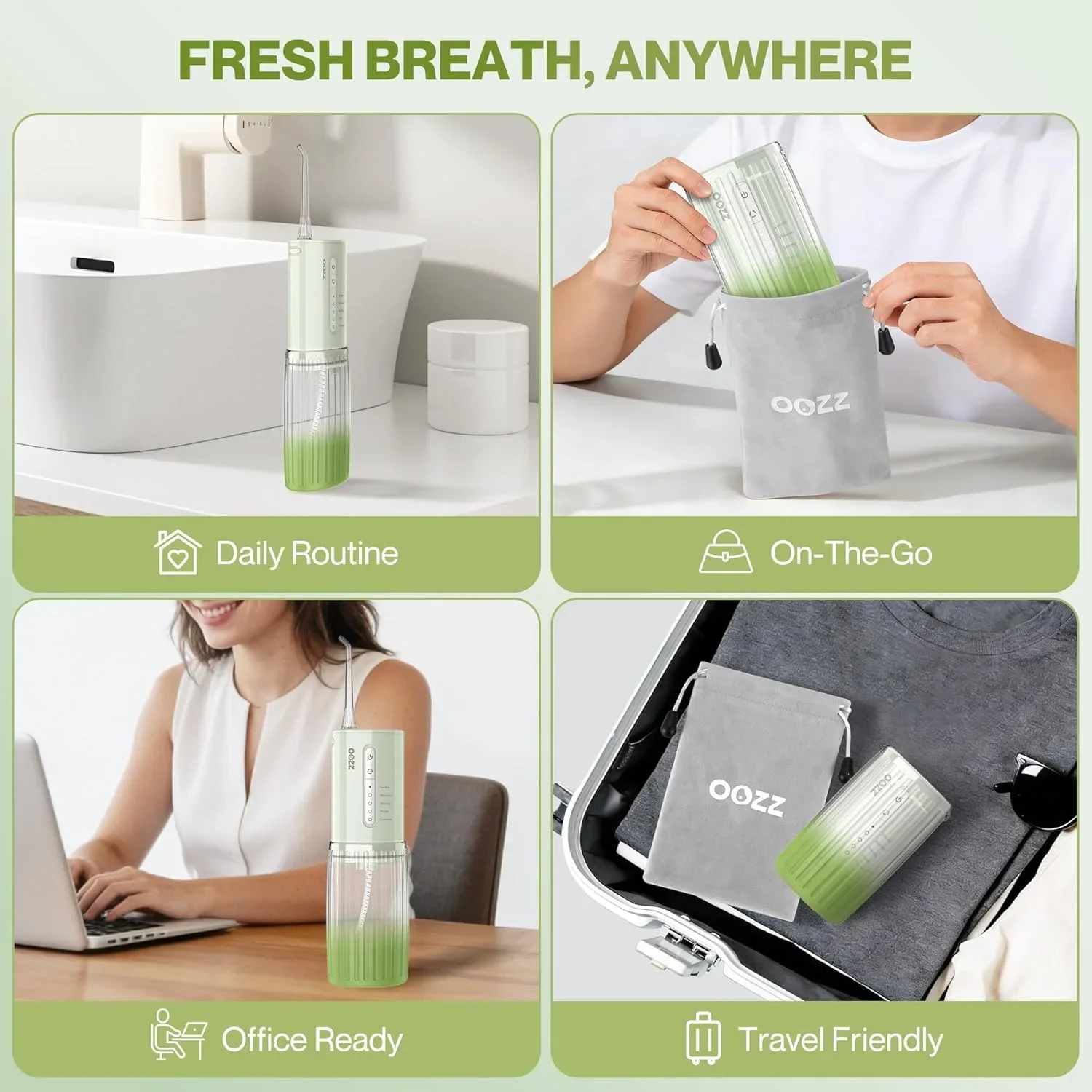 OOZZ Travel Water Flosser — преносим зъбен душ система за зъби с 6 накрайника и IPX8 — снимка 2