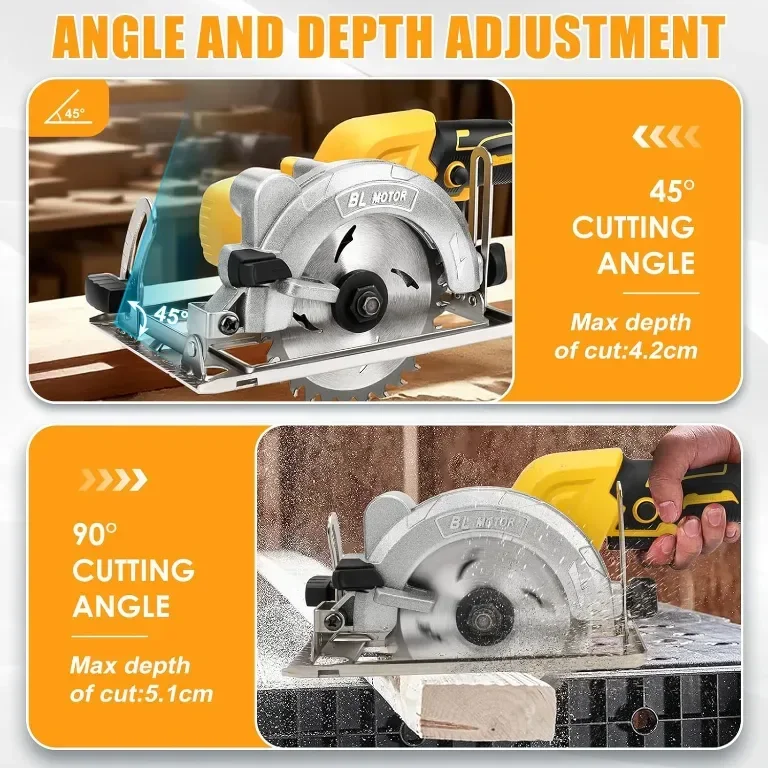 12,5 см Акумулаторен циркуляр, съвместим с батерия Dewalt 20V, 3 диска, 9500 об/мин - без батерия — снимка 3