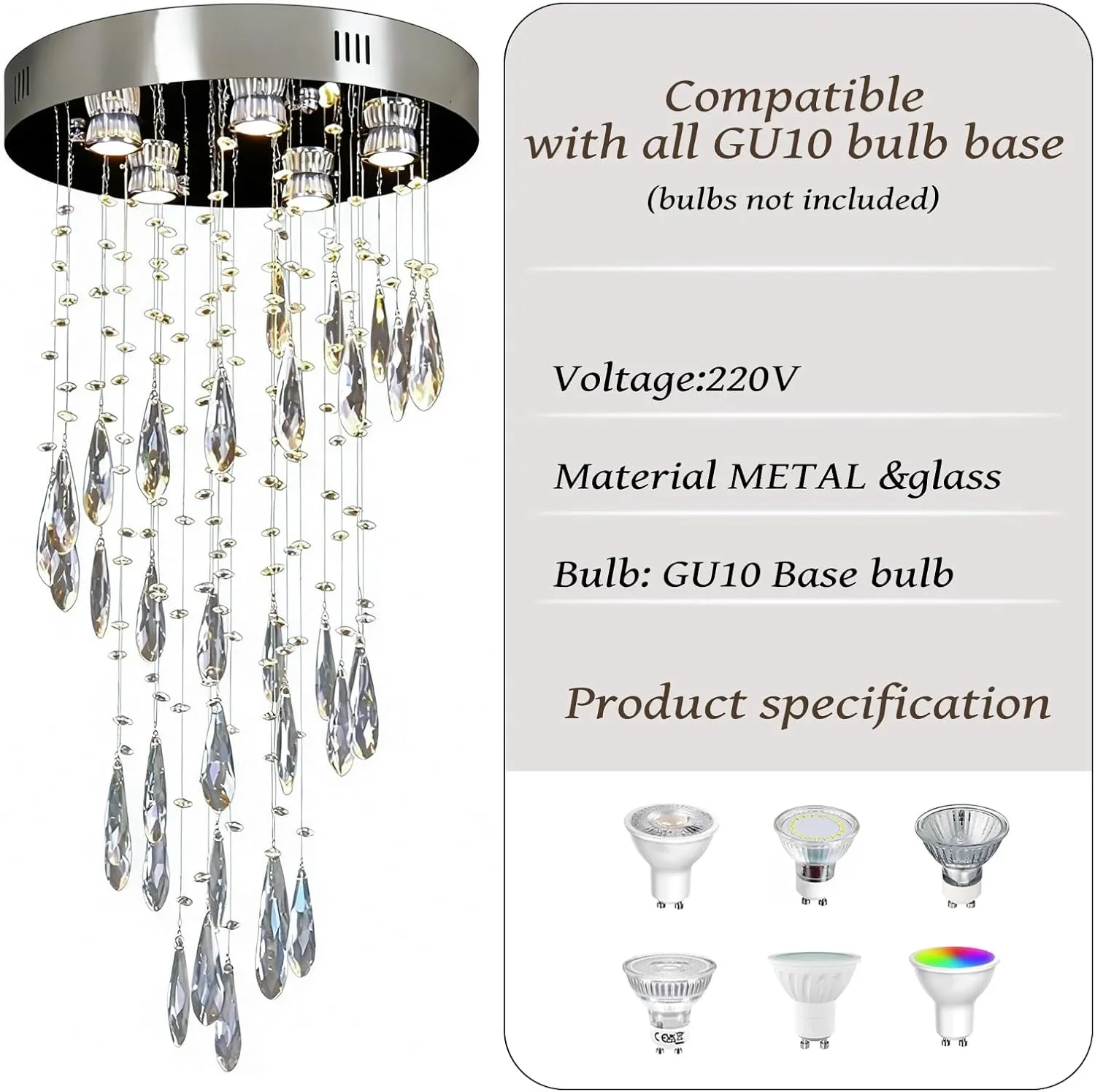 Полилей с кристални елементи и LED/крушки GU10, 5x GU10 (крушки не са включени) — снимка 5