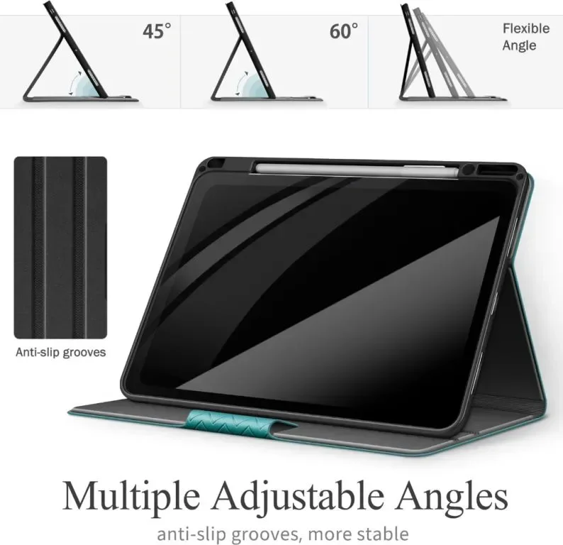 AUAUA Калъф за iPad Pro 13 инча (M4) 2024, от PU кожа с държач за молив Pencil Pro и Pencil, зелен — снимка 2