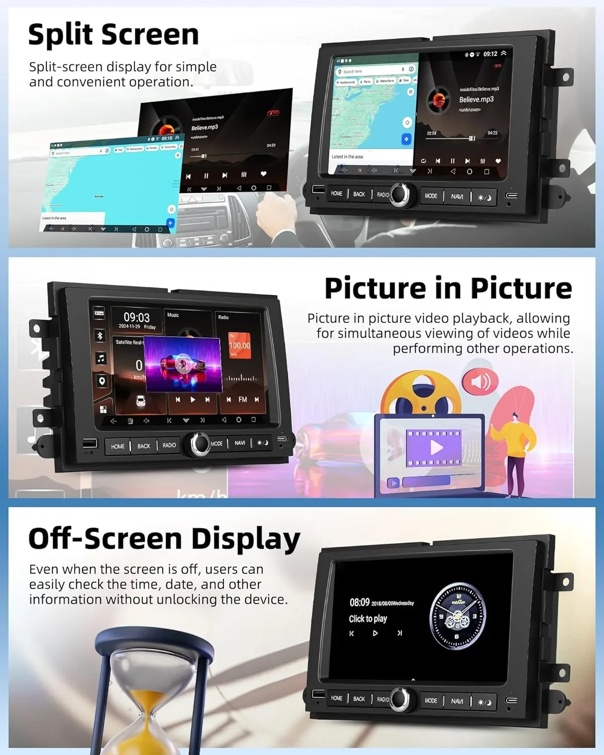 CAMECHO Android 13 автомобилна мултимедия (1G+32G) за Ford F150/F250, CarPlay/Android Auto — снимка 2