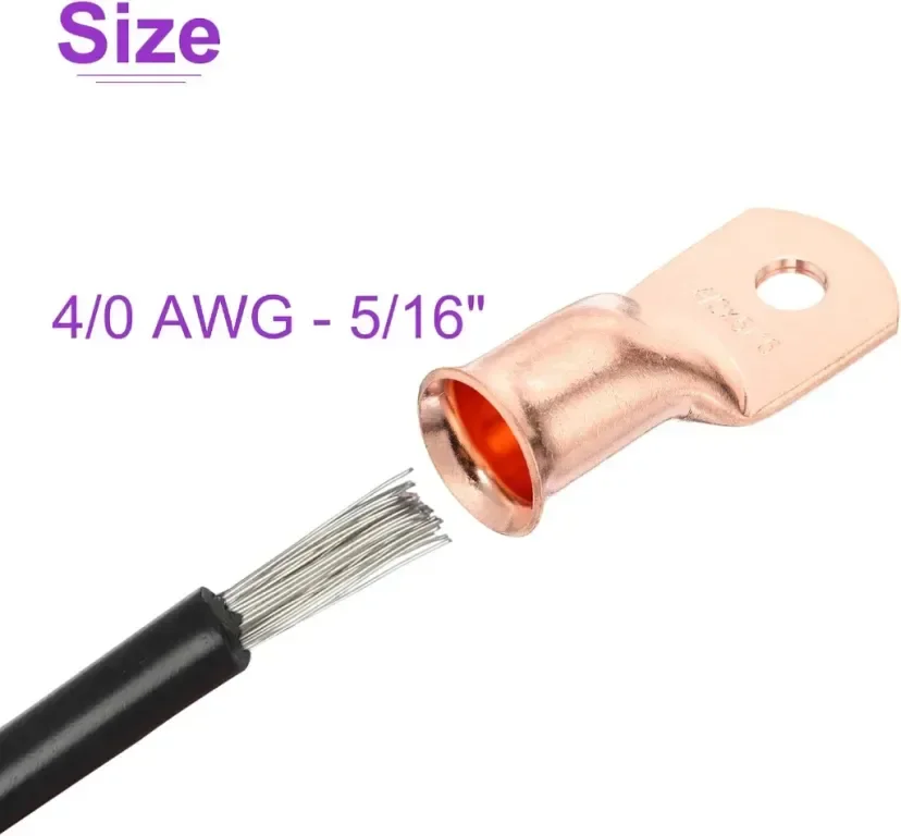 DMiotech 12 бр. 4/0 AWG - 5/16" медни кабелни накрайници, с 12 бр. термосвиваеми тръби — снимка 3