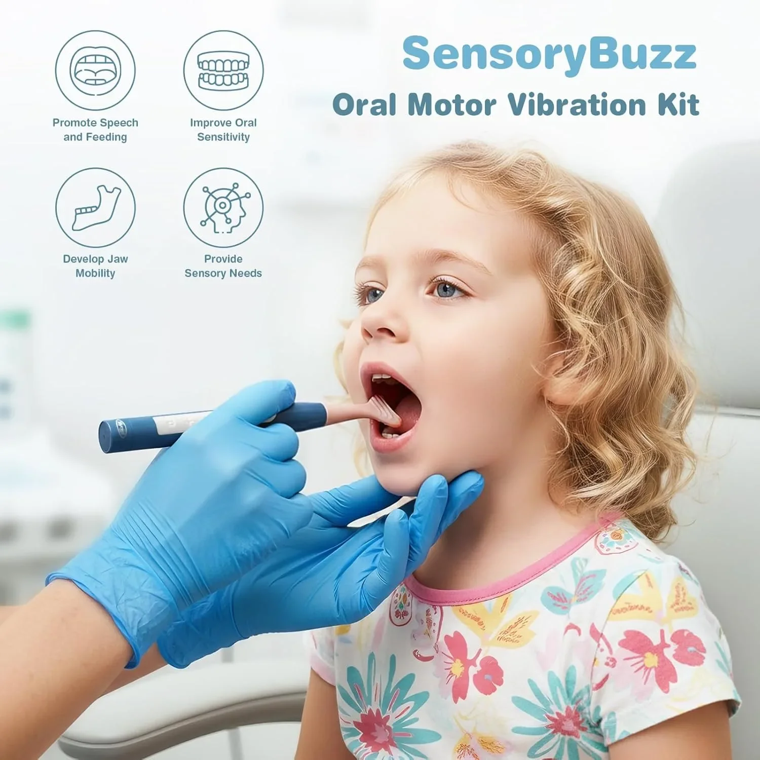 Joyreal SensoryBuzz комплект за орална моторна стимулация с вибрираща дръжка и 7 силиконови глави — снимка 2