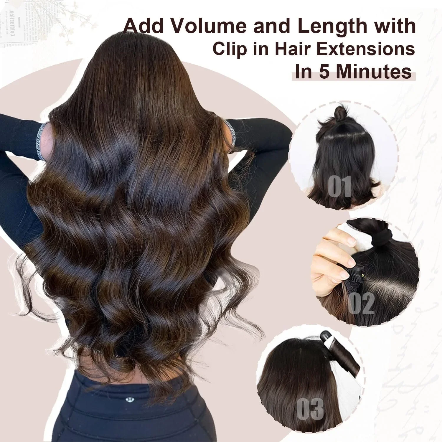 XDhair екстеншъни за коса тип „щипка“ от естествена човешка коса, 40 см, 6 броя (100 гр) — снимка 7