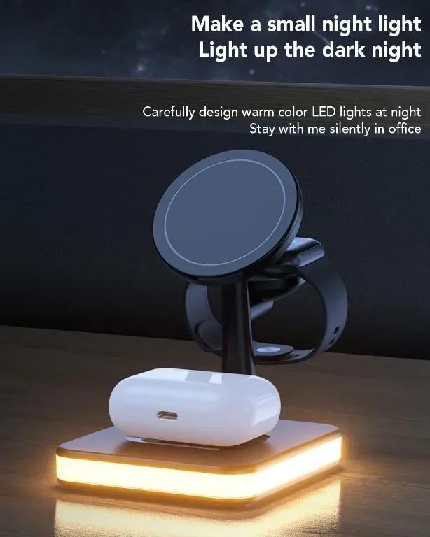 GLILAVOX 4 в 1 безжична зарядна станция със светлина и 1 порт usb за Apple (черен) — снимка 6