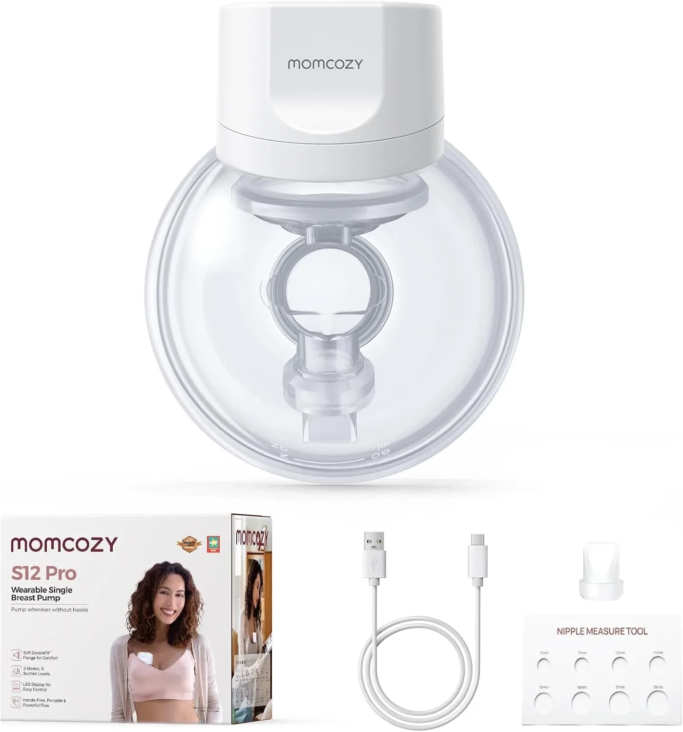 Momcozy S12 Pro преносима електрическа помпа за кърма – wearable, 1 брой, бяла