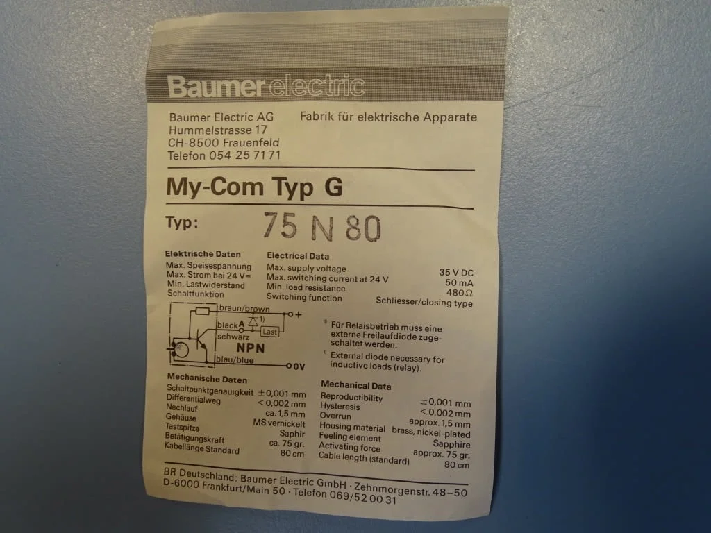 Микроизключвател Baumer Electric MY-COM typ G 75N80 precision switch — снимка 6