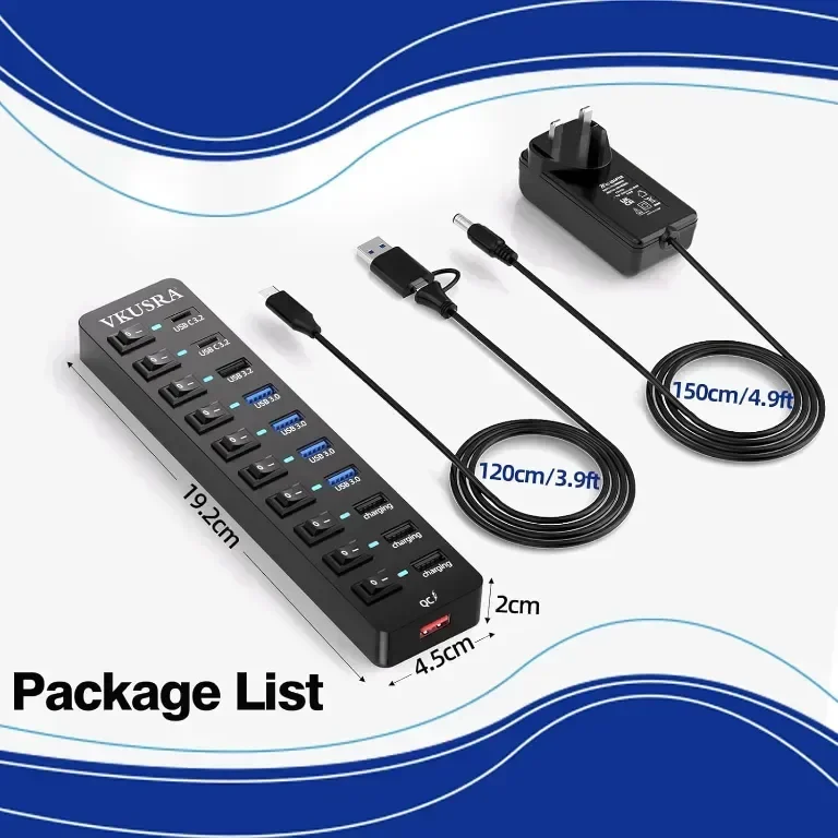 Захранван USB хъб, VKUSRA 11-портов USB 3.2/USB C хъб с 10Gbps USB-A и 2 USB C 3.2 порта — снимка 7