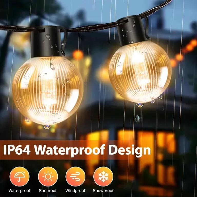 DSLebeen 9 м Водоустойчиви феерични светлини,захранвани с батерии,12 бр G60 LED крушки,дистанционно — снимка 3
