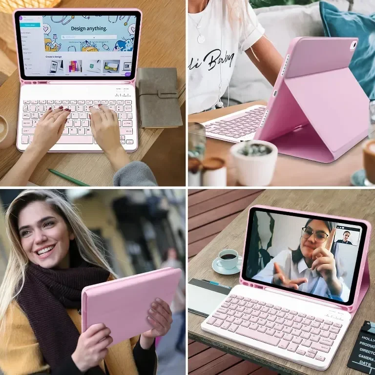 Калъф за iPad Air 11 инча с клавиатура, за ipad Air 6th /ipad Air 10.9" 5th/4th - розов — снимка 7