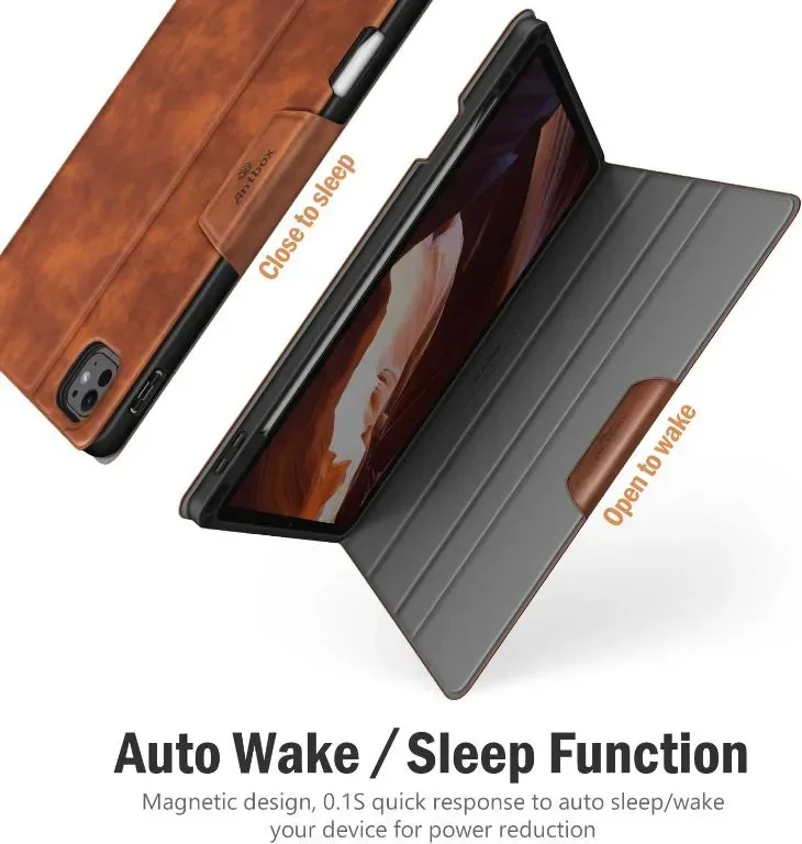 Antbox Калъф за iPad Pro 11 инча (M4) 2024 с вграден държач за молив, от PU кожа, кафяв — снимка 5