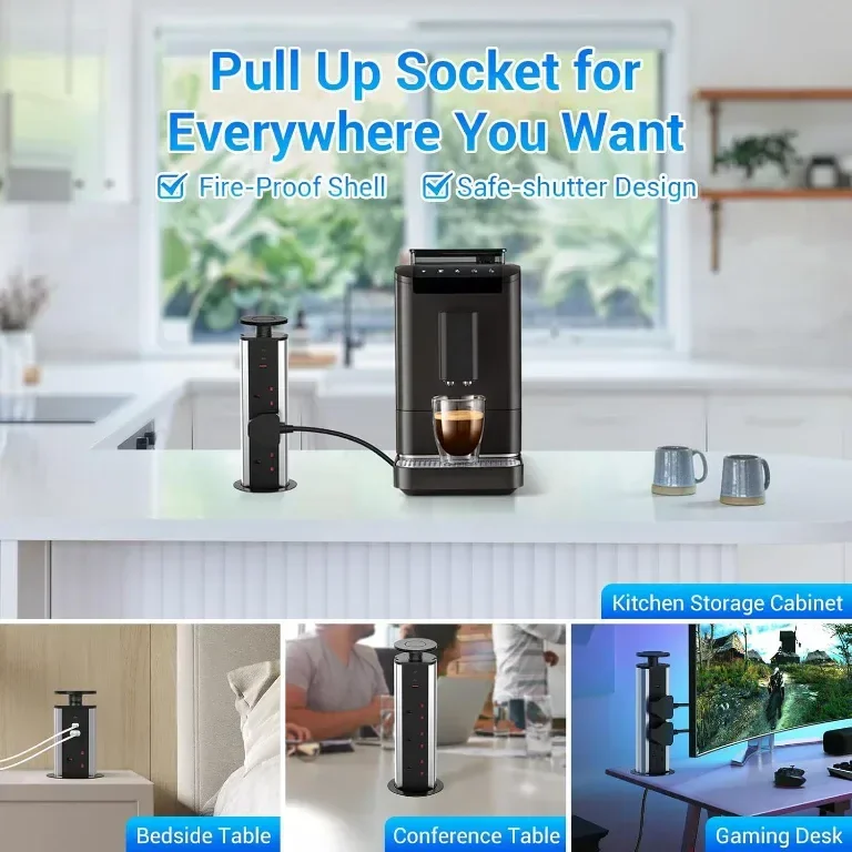 Hanstore Pop Up Socket Издърпващ се разклонител с 3 гнезда, 2 Type-C и 1 USB порт за зареждане — снимка 7