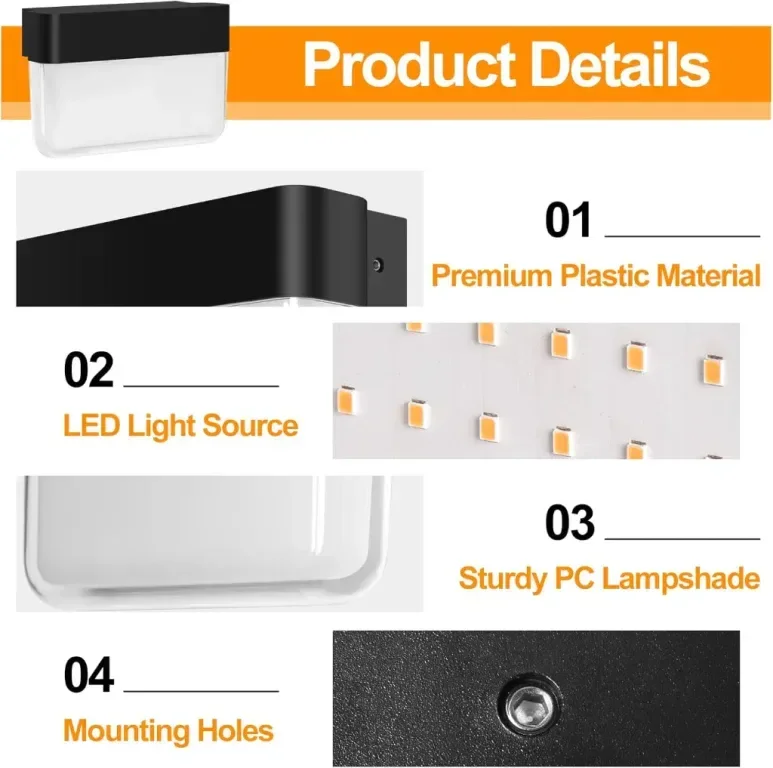 FUDESY LED модерна стенна лампа, външна IP65, 12W, 350LM, 3000K топло бяло — снимка 3