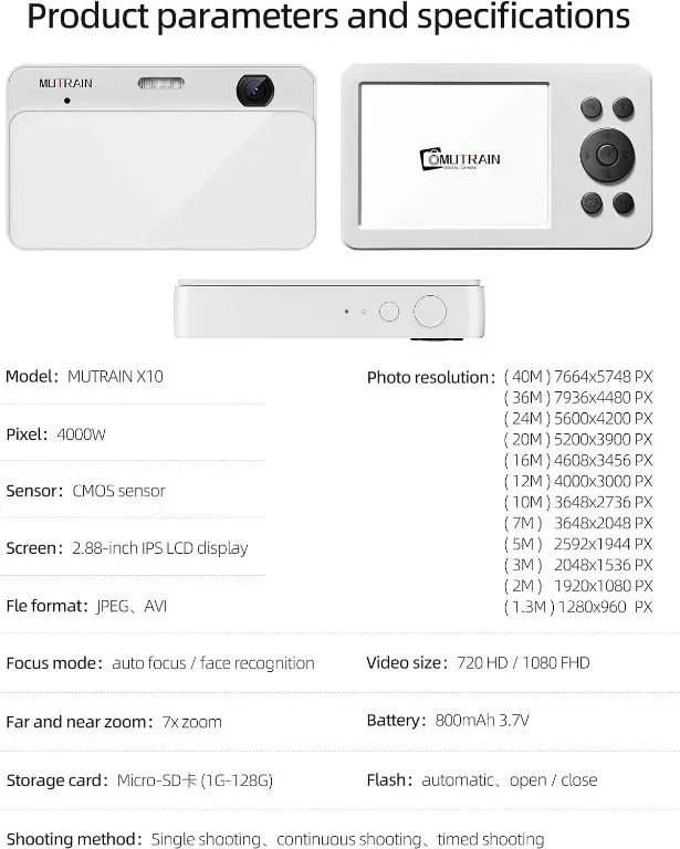 MUTRAIN Digital, Насочи и снимай Android камера с огледало, 1080P, X10, 32GВ, бяла ; розова — снимка 9
