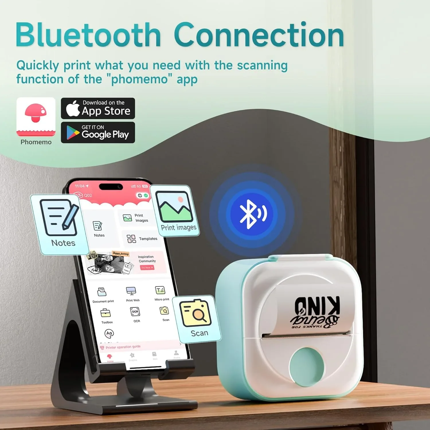 Phomemo Q02 мини термопринтер за стикери (портативен), съвместим с iOS и Android — снимка 4