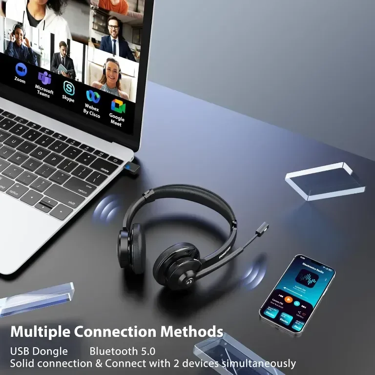 Безжични слушалки Vonztek с микрофон, Bluetooth слушалки с шумопотискане и USB донгъл — снимка 2