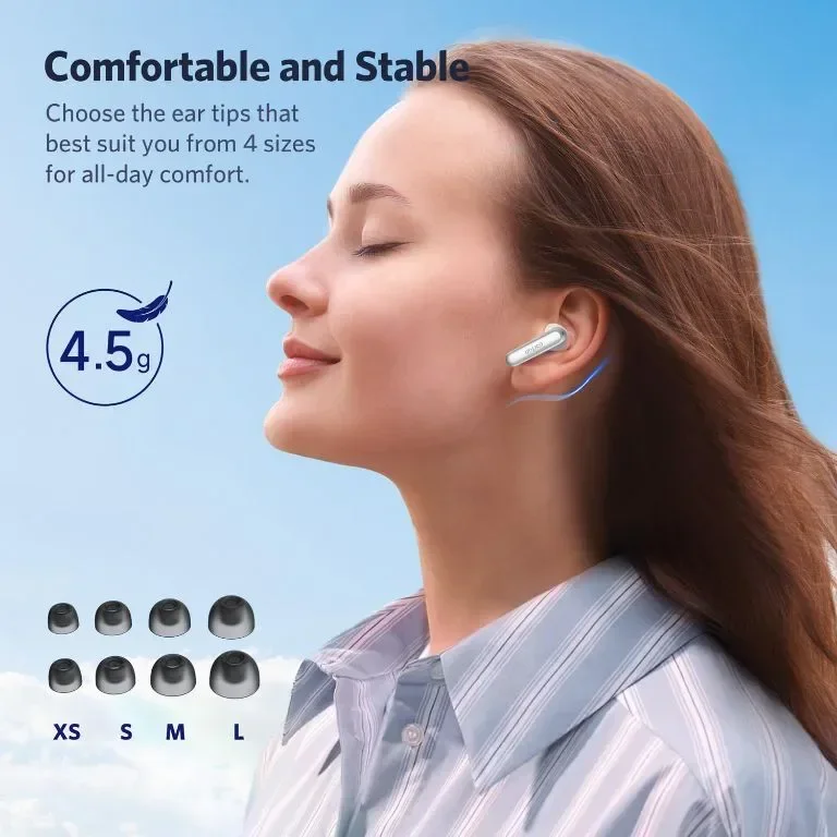 EarFun Wireless Earbuds Air 2, Bluetooth 5.3 слушалки с Hi-Res звук, LDAC, 4 ENC, IPX7, 40 часа, бял — снимка 7