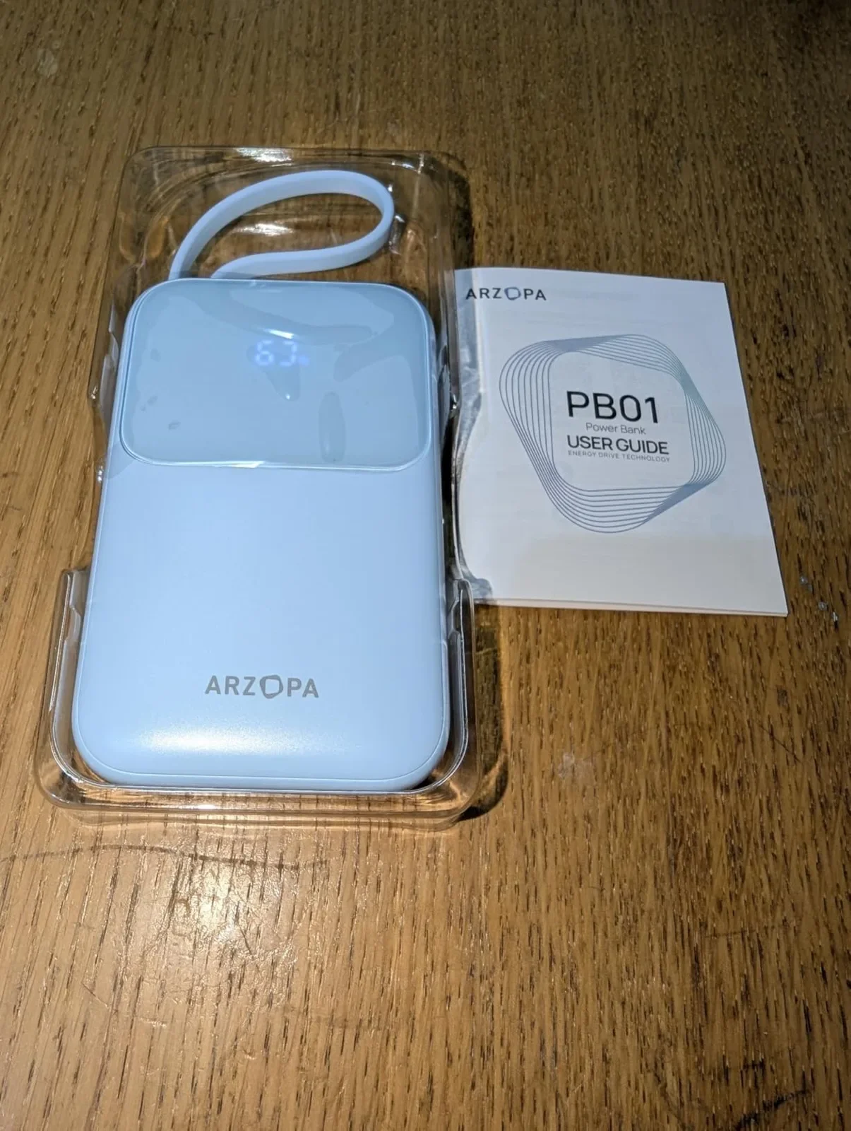 ARZOPA PB01 Power Bank 10000 mAh с вграден USB-C кабел и бързо зареждане до 22.5W — снимка 7