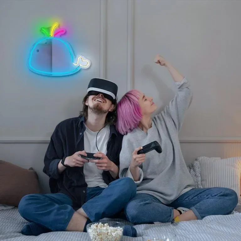 LED неонова табела Blue Whale за стенен декор, захранване от USB с димер — снимка 5