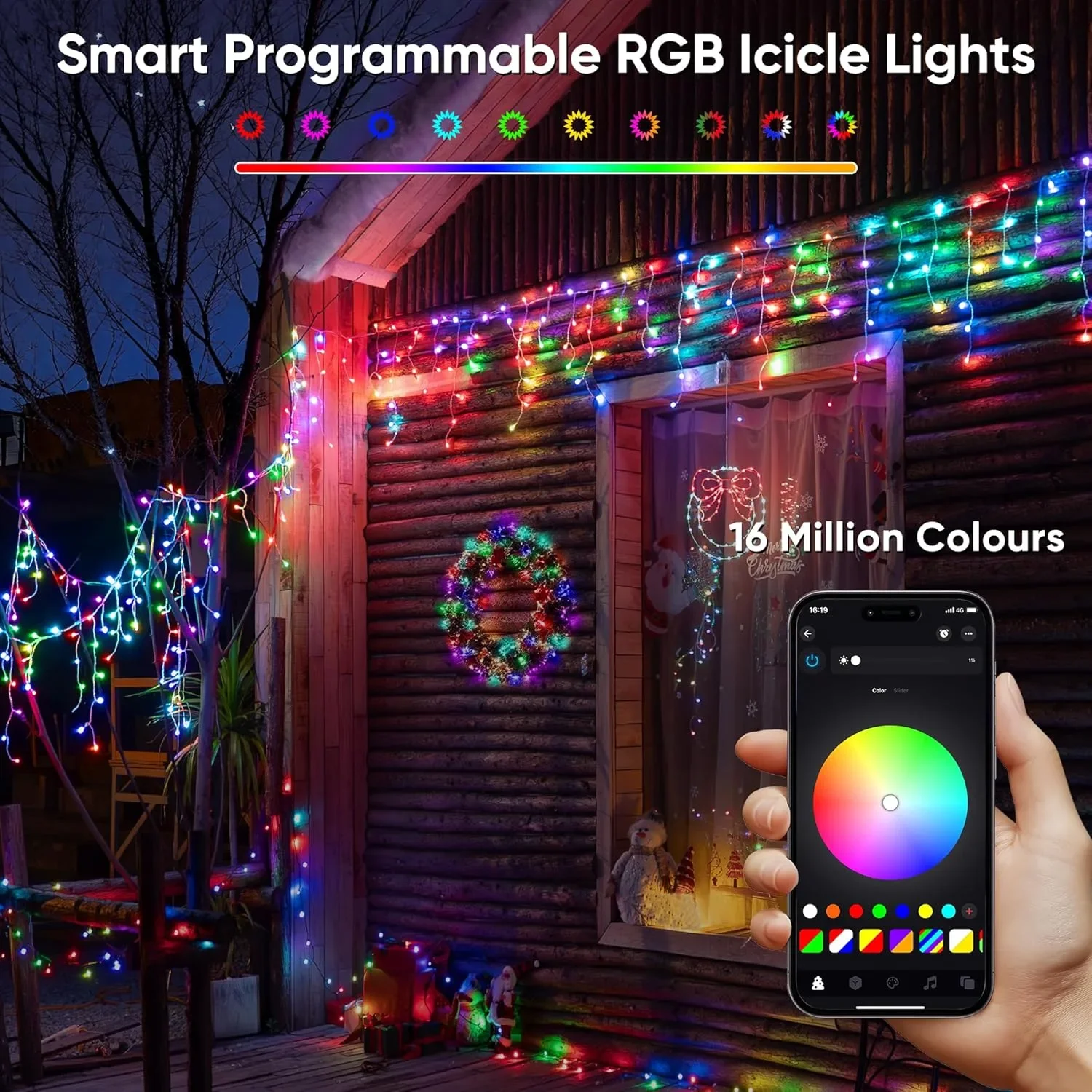 Ollny Smart RGB коледни външни светлини 10 м, 286 LED, дистанционно управление, IP44 — снимка 2