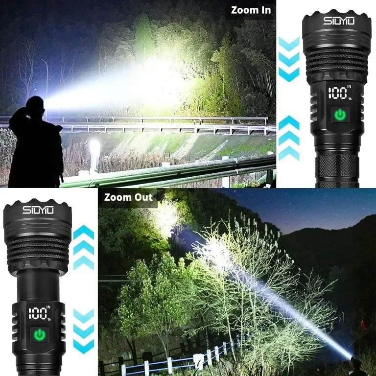 Siuyiu Акумулаторна фенерче Led Torch, 6500 лумена с регулируем фокус, IPX45 — снимка 4